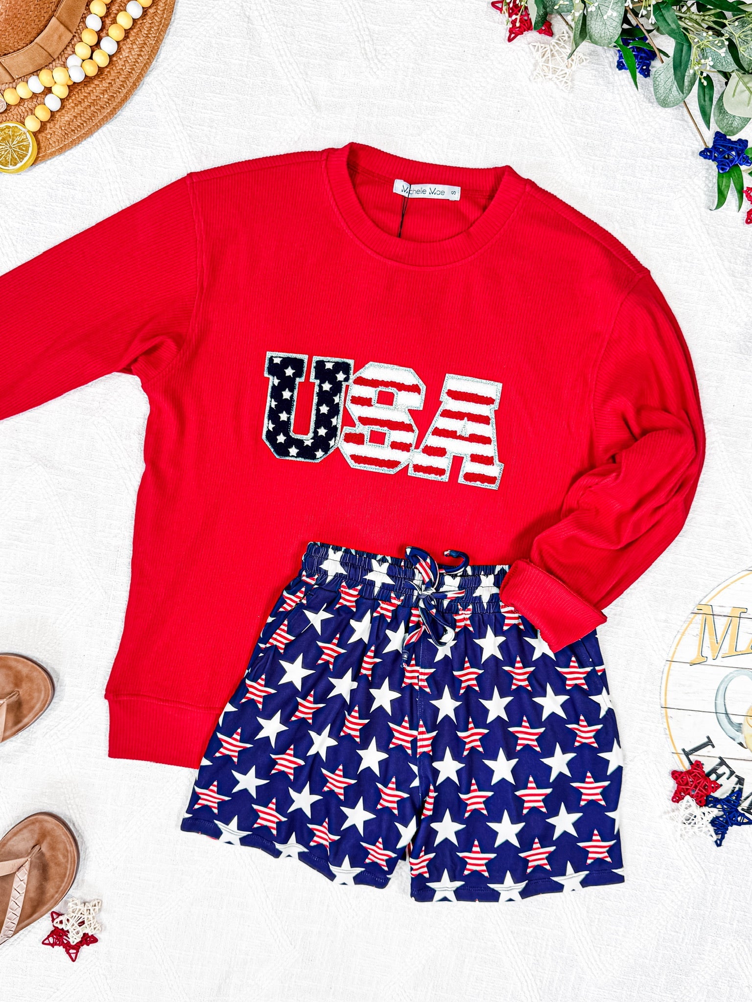 IN STOCK Corrine Pullover Top - Red USA Flag FINAL SALE
