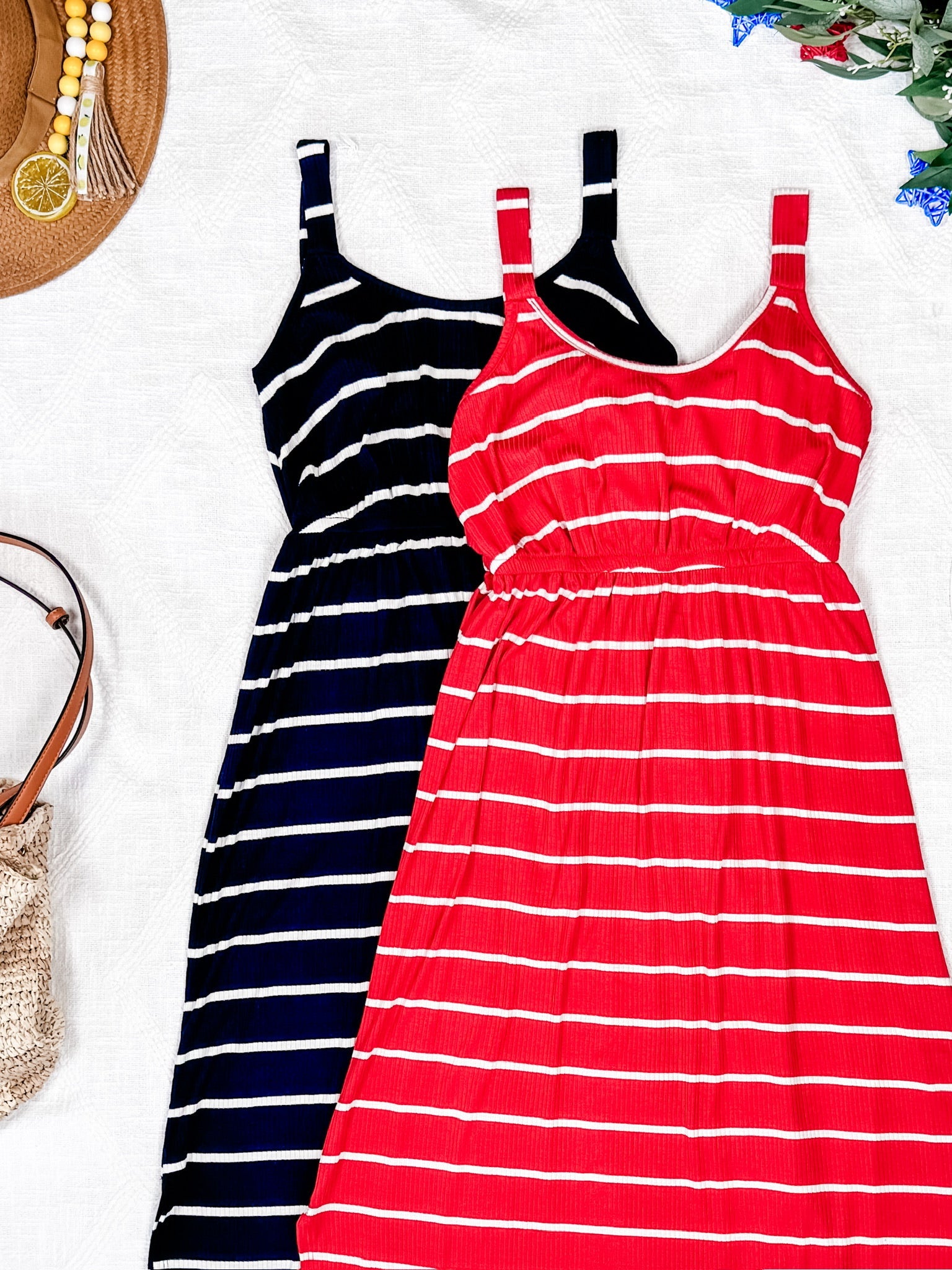 IN STOCK Reagan Ribbed Midi Dress - Red Stripes