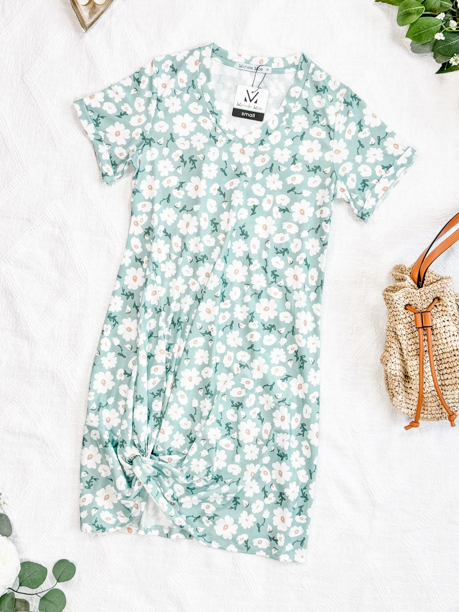 IN STOCK Knot Dress - Green Floral