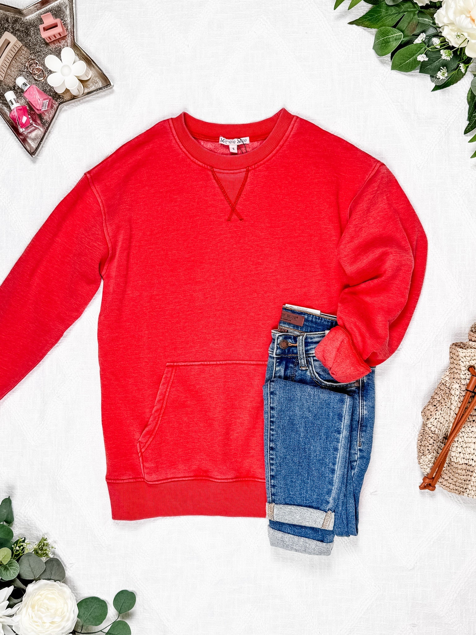 IN STOCK Vintage Wash Pocket Pullover - Red