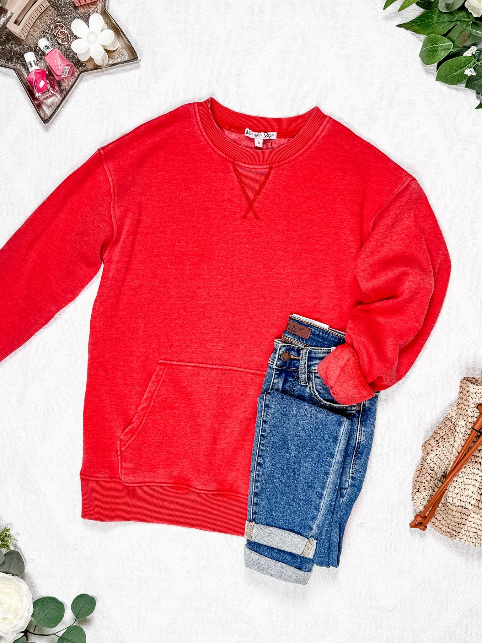 IN STOCK Vintage Wash Pocket Pullover - Red