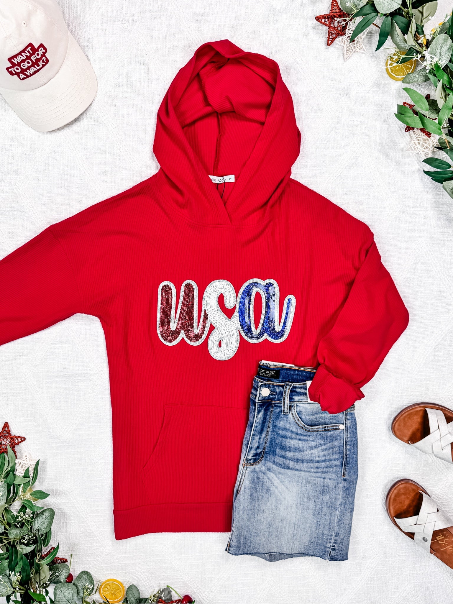 IN STOCK Corrine Hoodie - Red USA Sequin