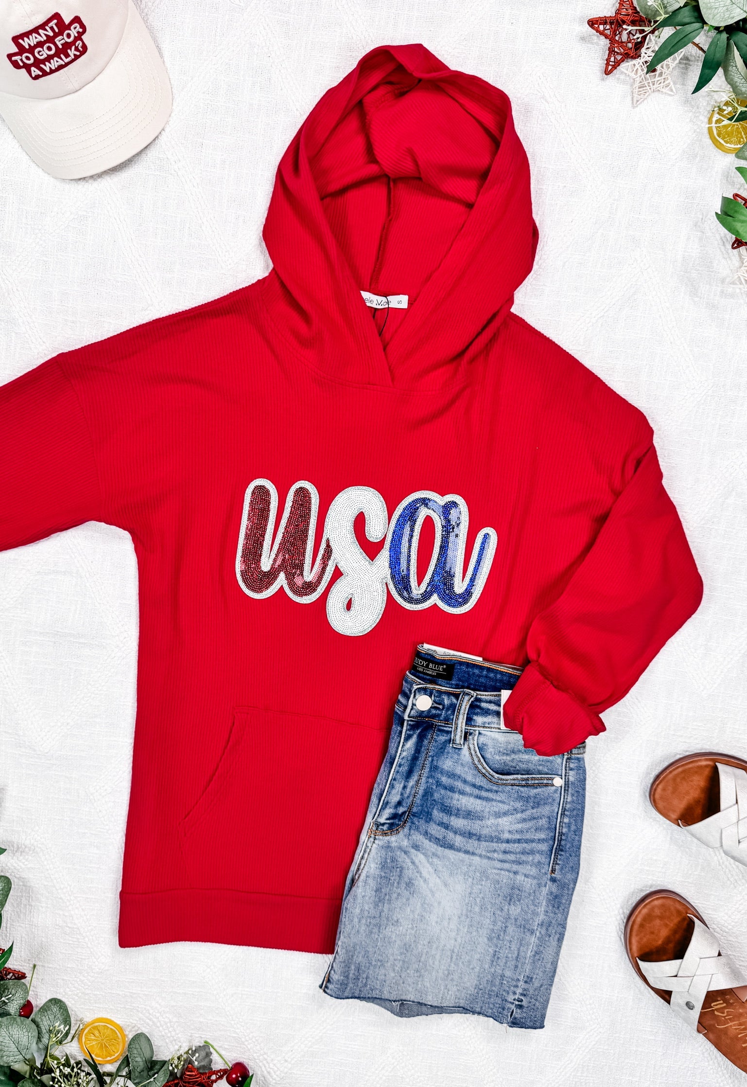 IN STOCK Corrine Hoodie - Red USA Sequin