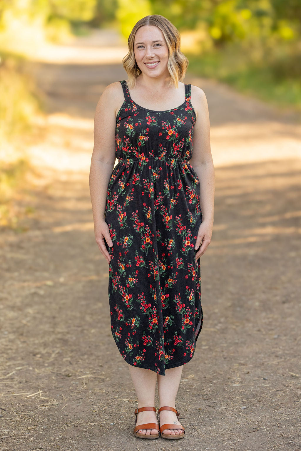 IN STOCK Reagan Ribbed Midi Dress - Black Floral FINAL SALE