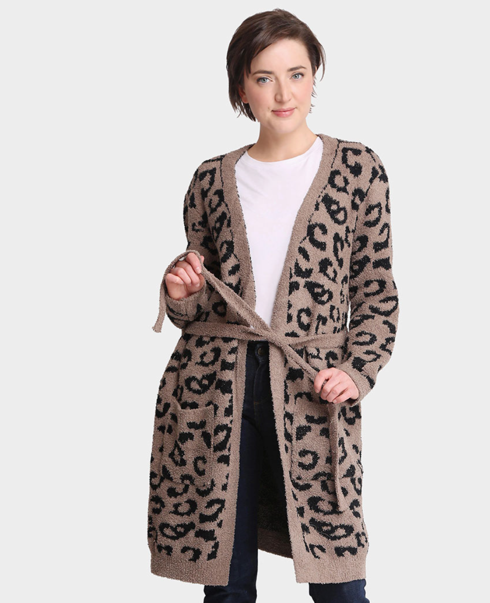 Leopard Print Soft Robe W Pockets & Belt