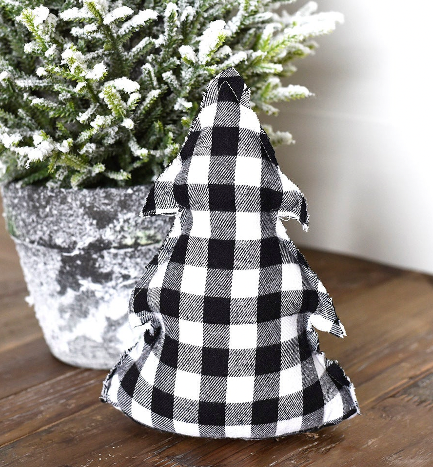 9" BLK Check Christmas Tree Door Stop