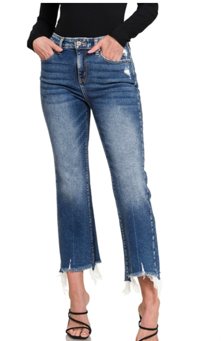 High Waisted Crop Flair Jeans