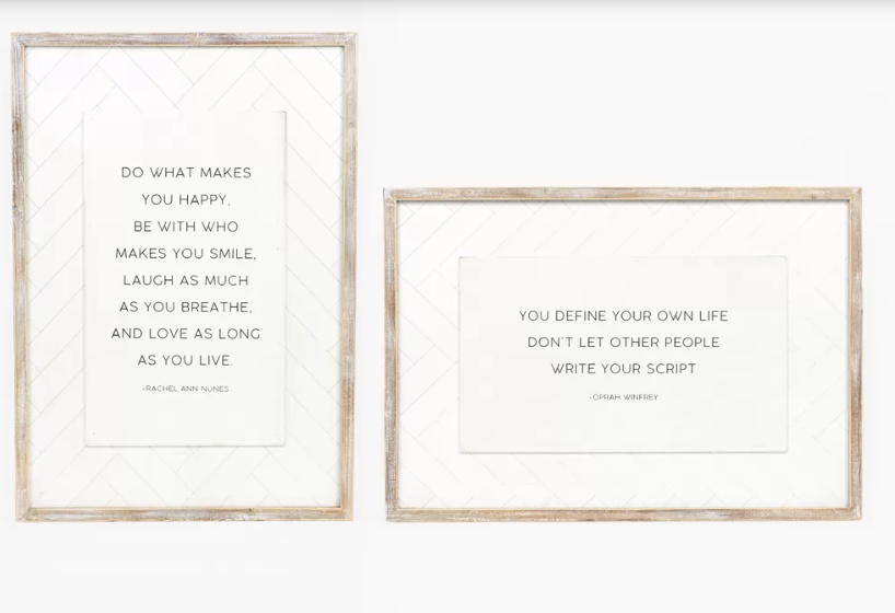 Reversible Wood Sign Herringbone Collection Happy/Script