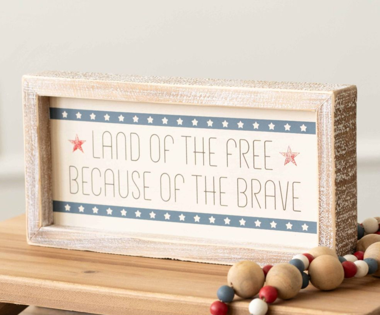 10x5x1.5 Reversible Wood Frame Sign (land Of The Free Because Of The Brave/when Life Gets Sour Sweeten It With Gratitude)