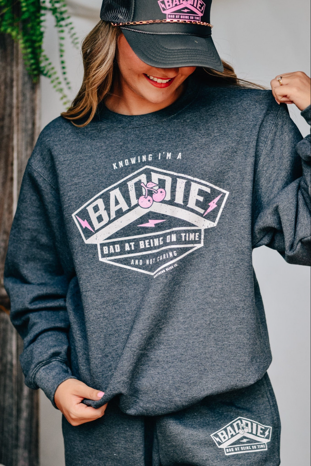 Baddie at Being on Time Crewneck by Southern Bliss