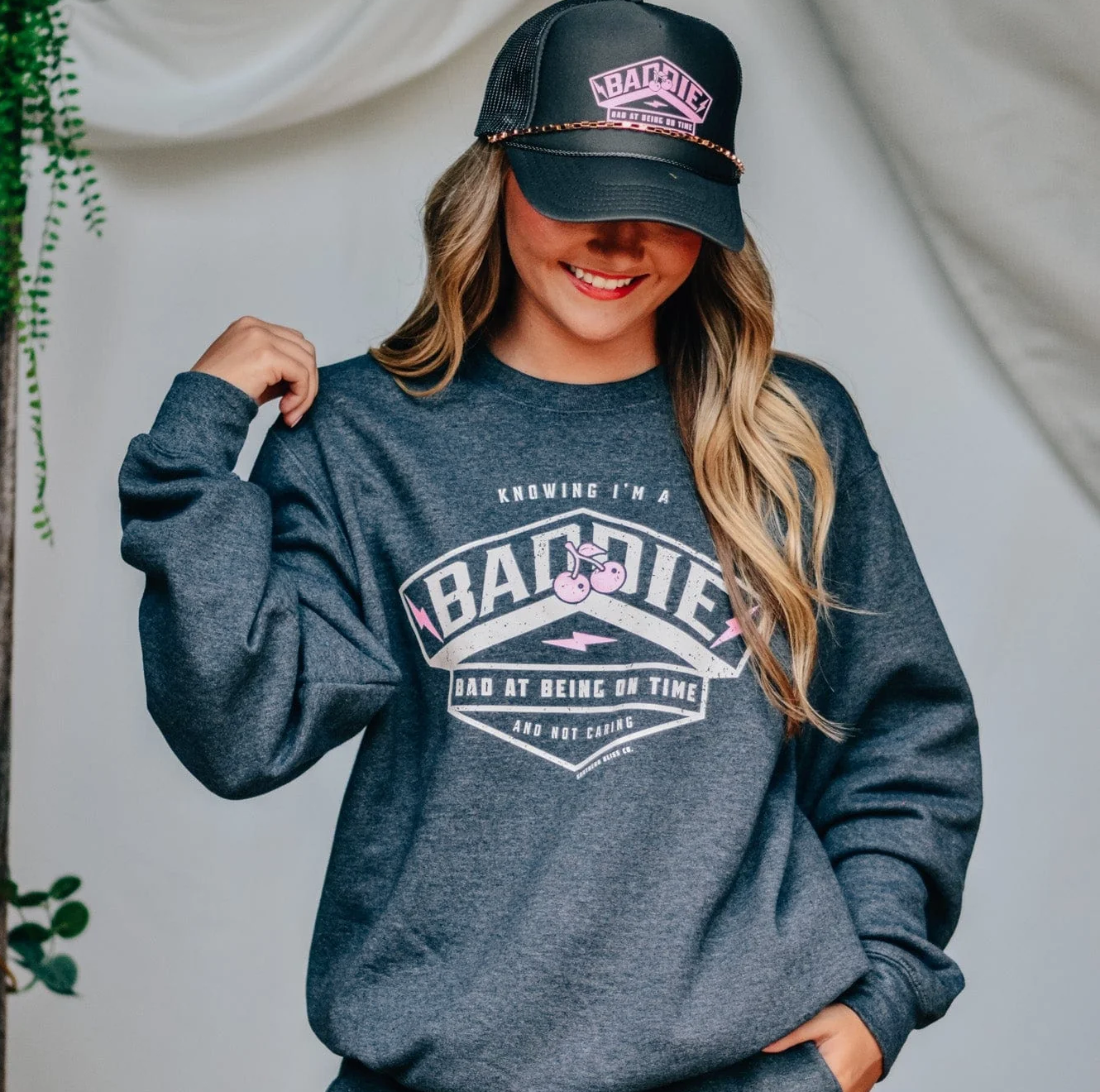 Baddie at Being on Time Crewneck by Southern Bliss