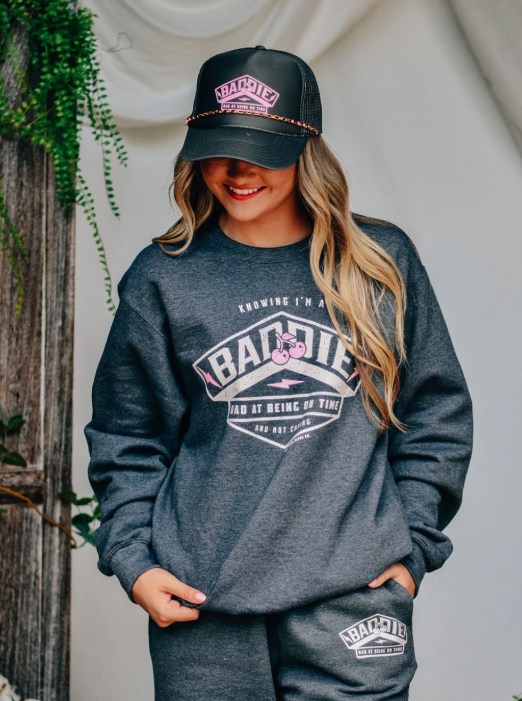 Baddie at Being on Time Crewneck by Southern Bliss