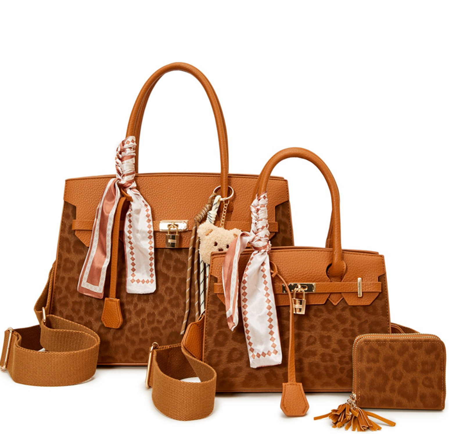 3In1 Leopard Tote Bag W/Matching Bag And Wallet Set