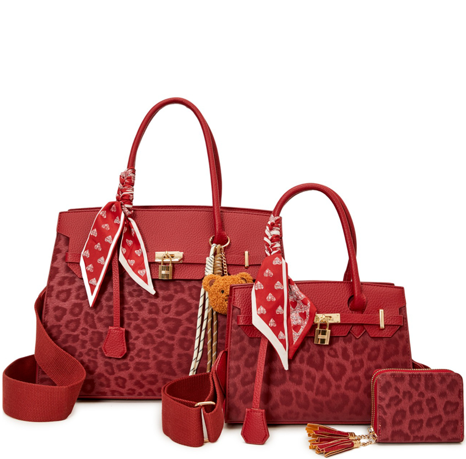 3In1 Leopard Tote Bag W/Matching Bag And Wallet Set