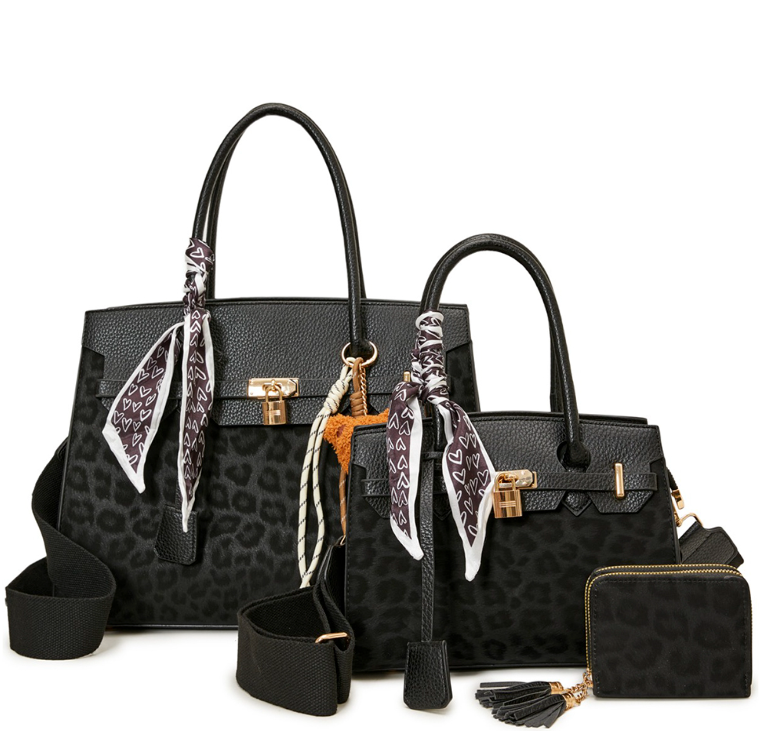 3In1 Leopard Tote Bag W/Matching Bag And Wallet Set