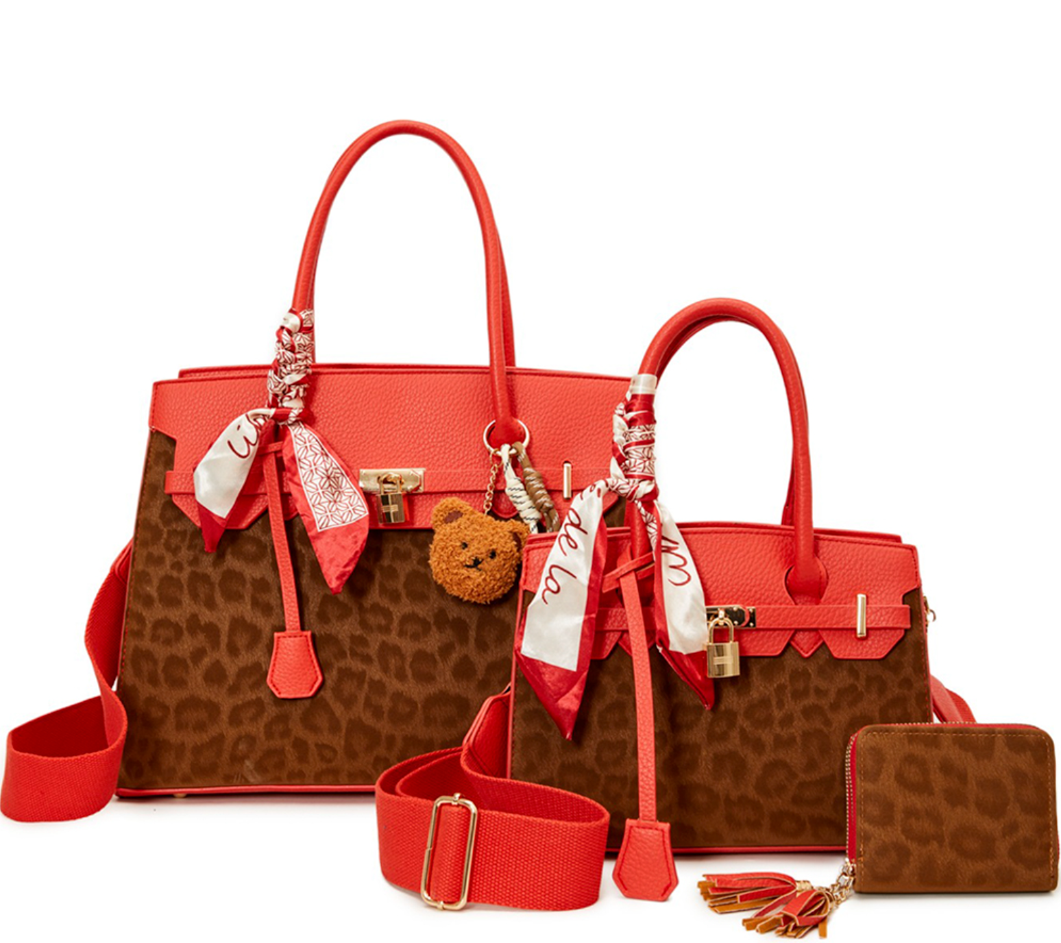 3In1 Leopard Tote Bag W/Matching Bag And Wallet Set