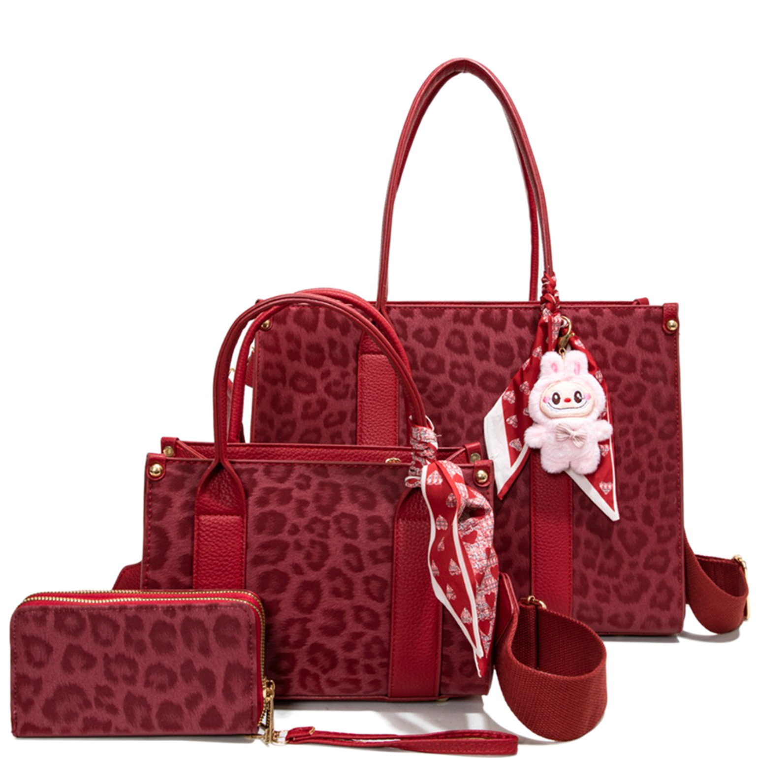 3In1 Leopard Tote Bag W/Matching Bag And Wallet Set