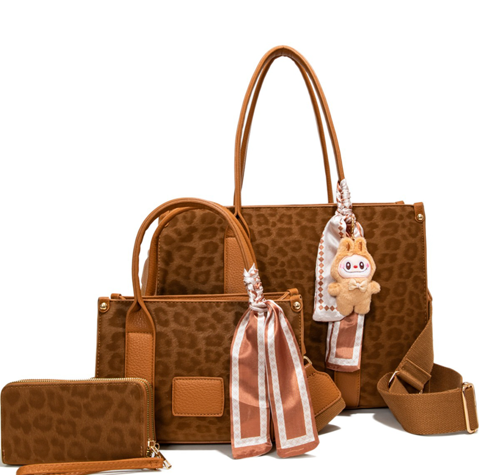 3In1 Leopard Tote Bag W/Matching Bag And Wallet Set