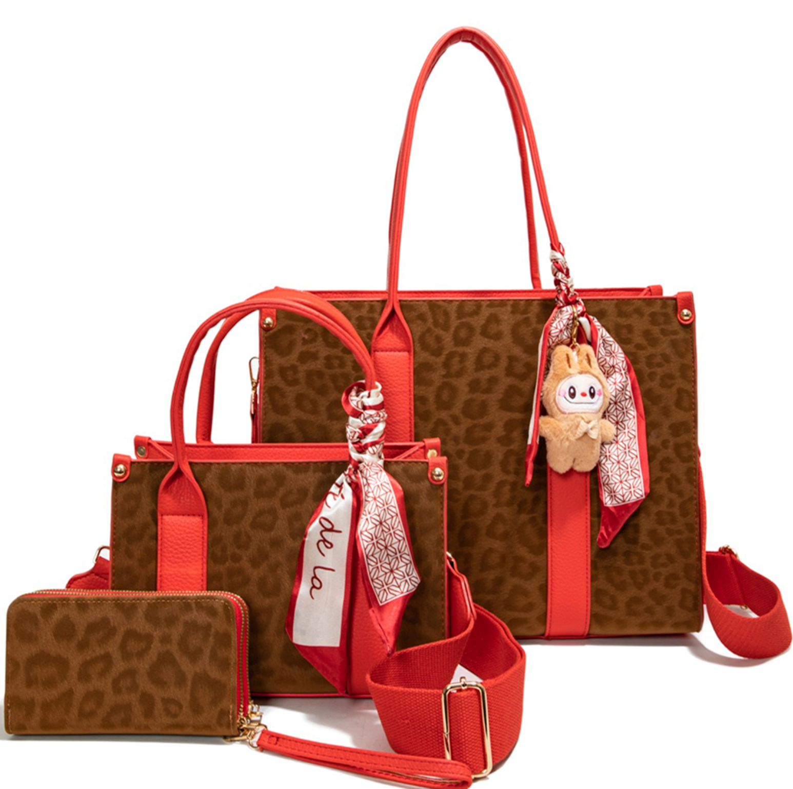 3In1 Leopard Tote Bag W/Matching Bag And Wallet Set
