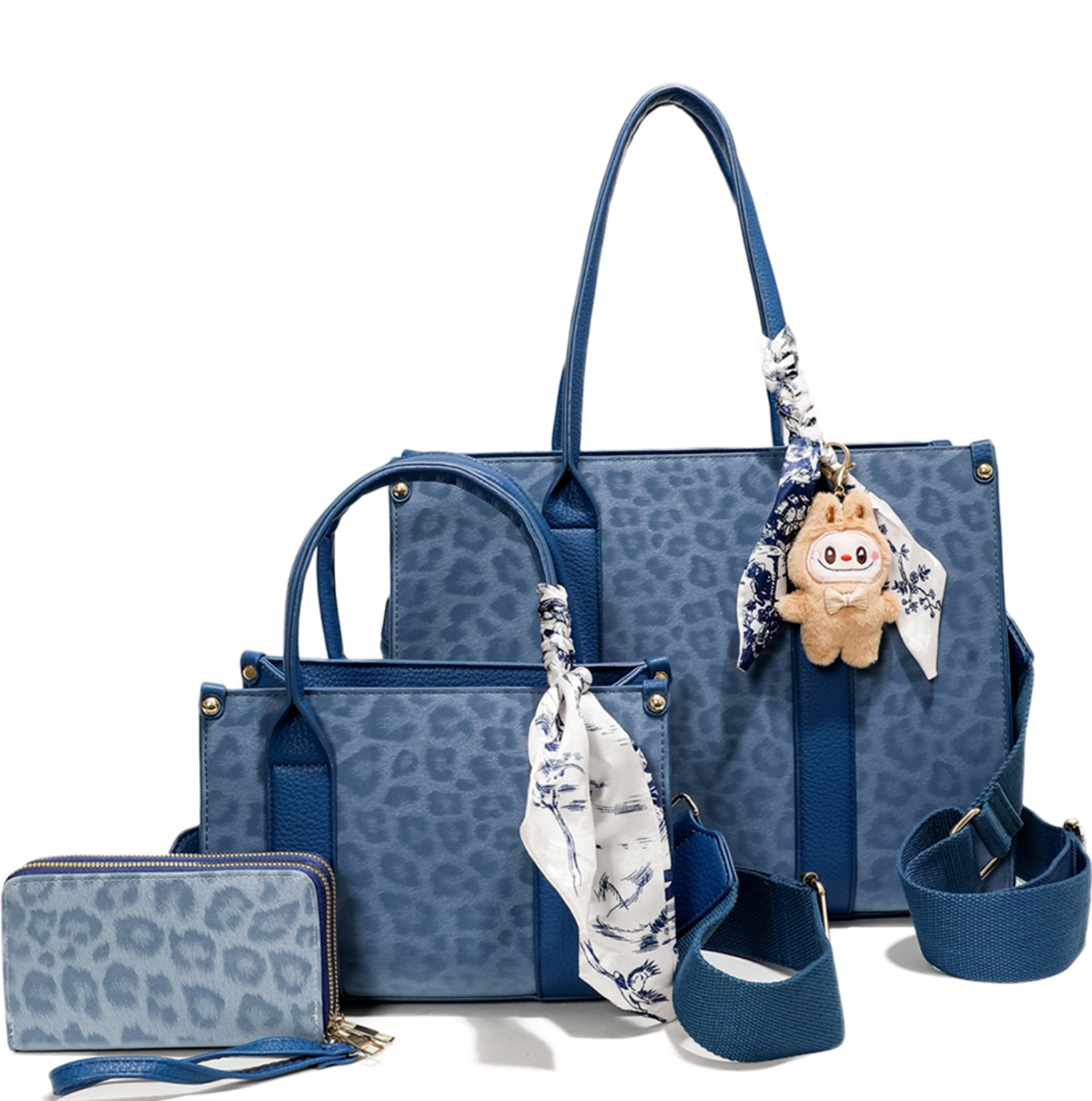 3In1 Leopard Tote Bag W/Matching Bag And Wallet Set