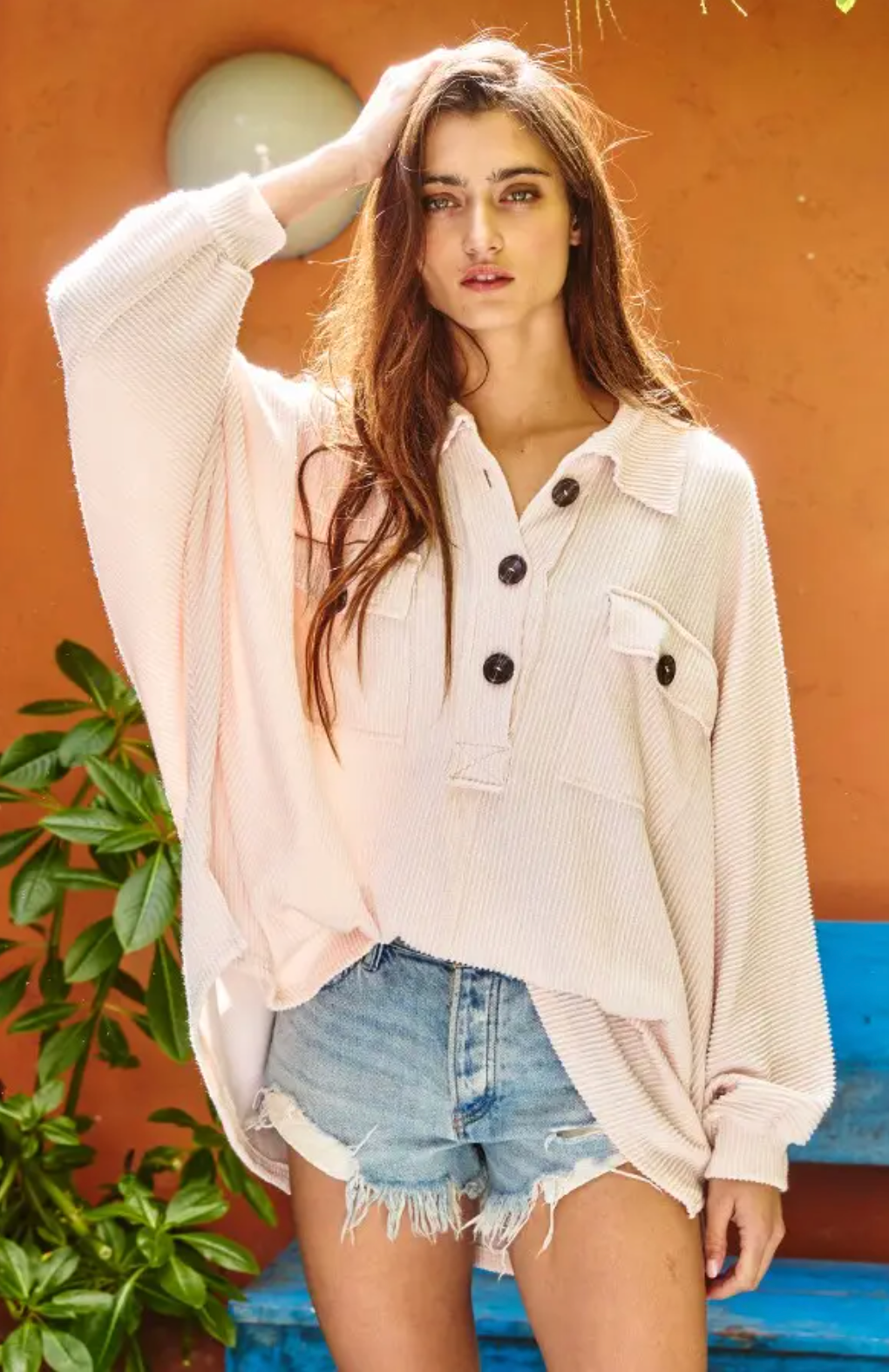 Stake Your Claim French Terry Knit Collared Loose Fit Top - Pre Launch