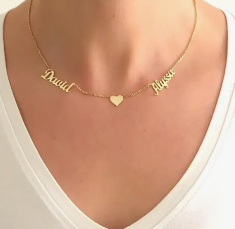 Personalized 2 Name Necklace with Heart