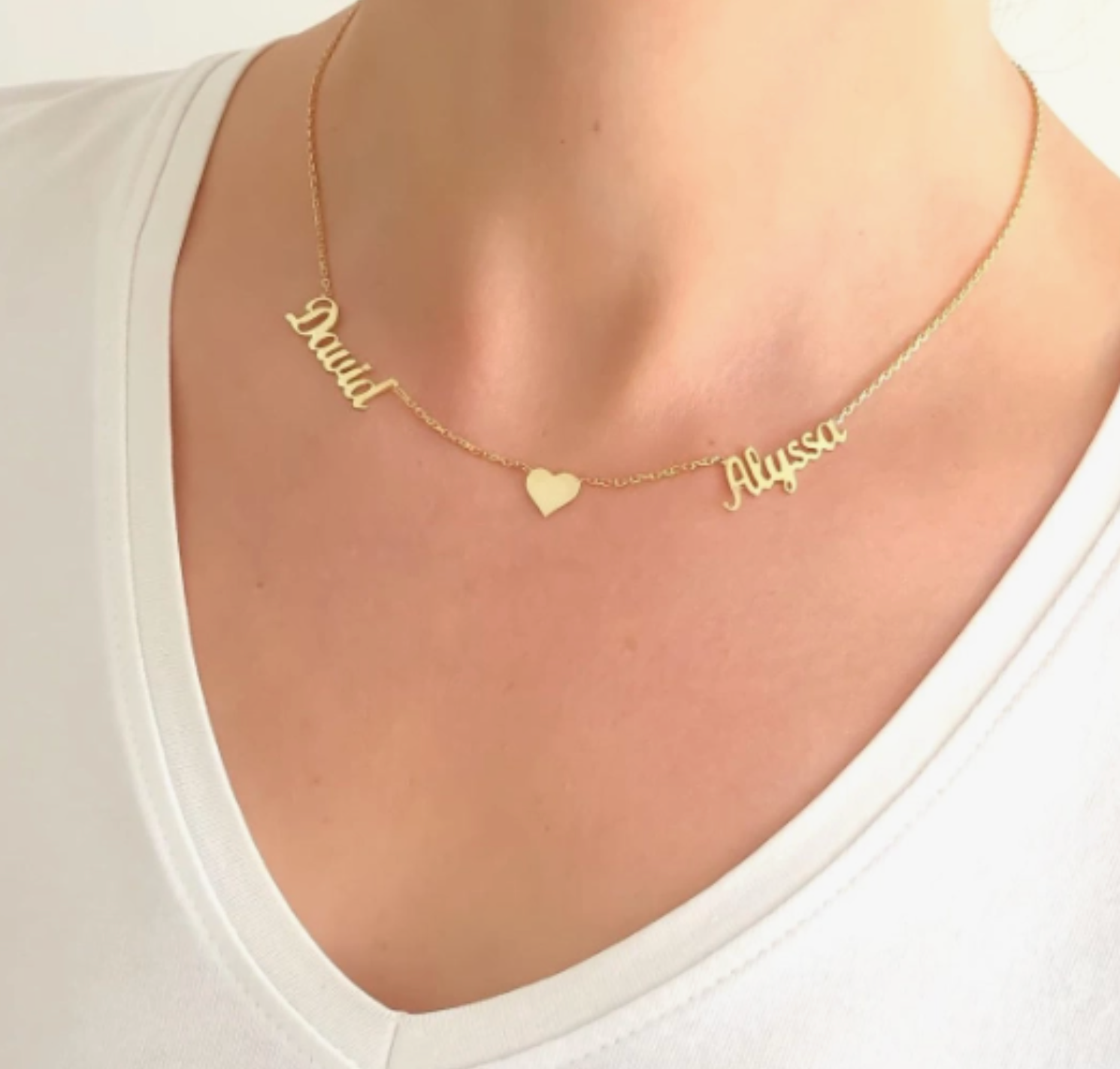Personalized 2 Name Necklace with Heart