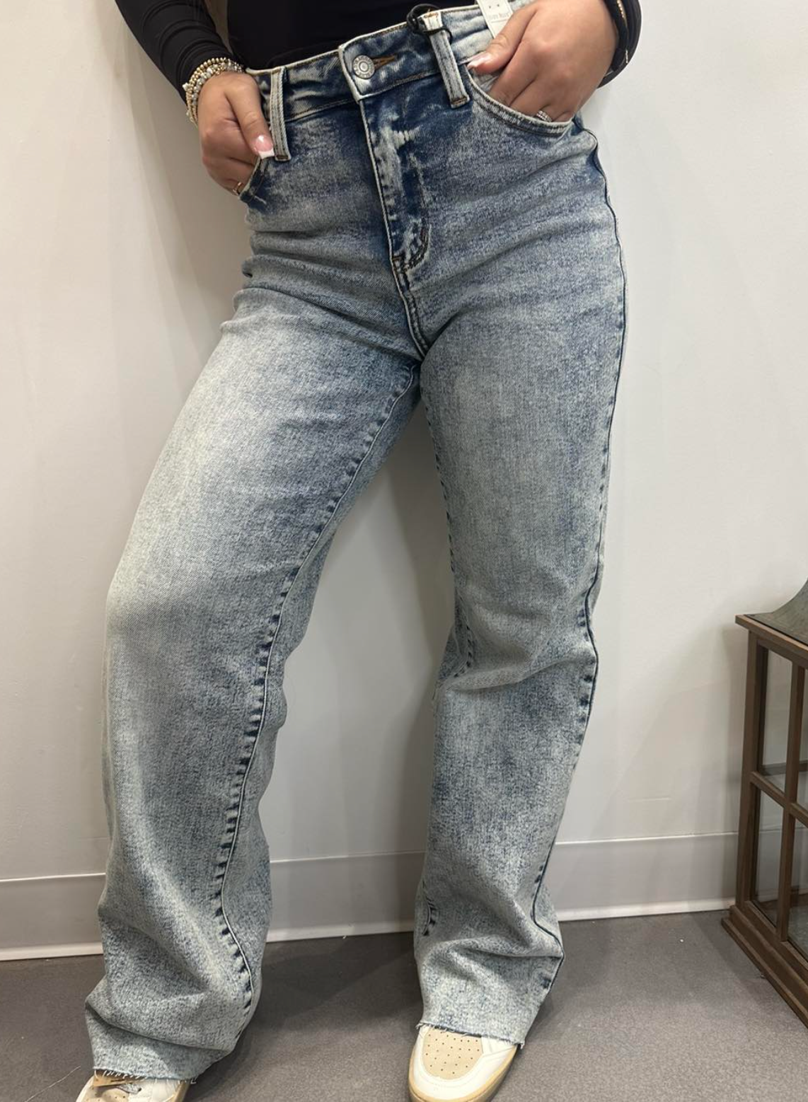 Dory High Waist Mineral Wash Raw Hem Wide Leg Jeans