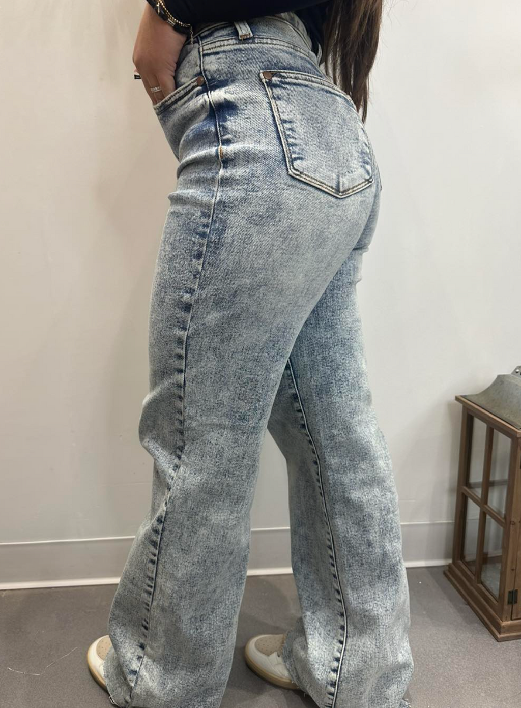 Dory High Waist Mineral Wash Raw Hem Wide Leg Jeans