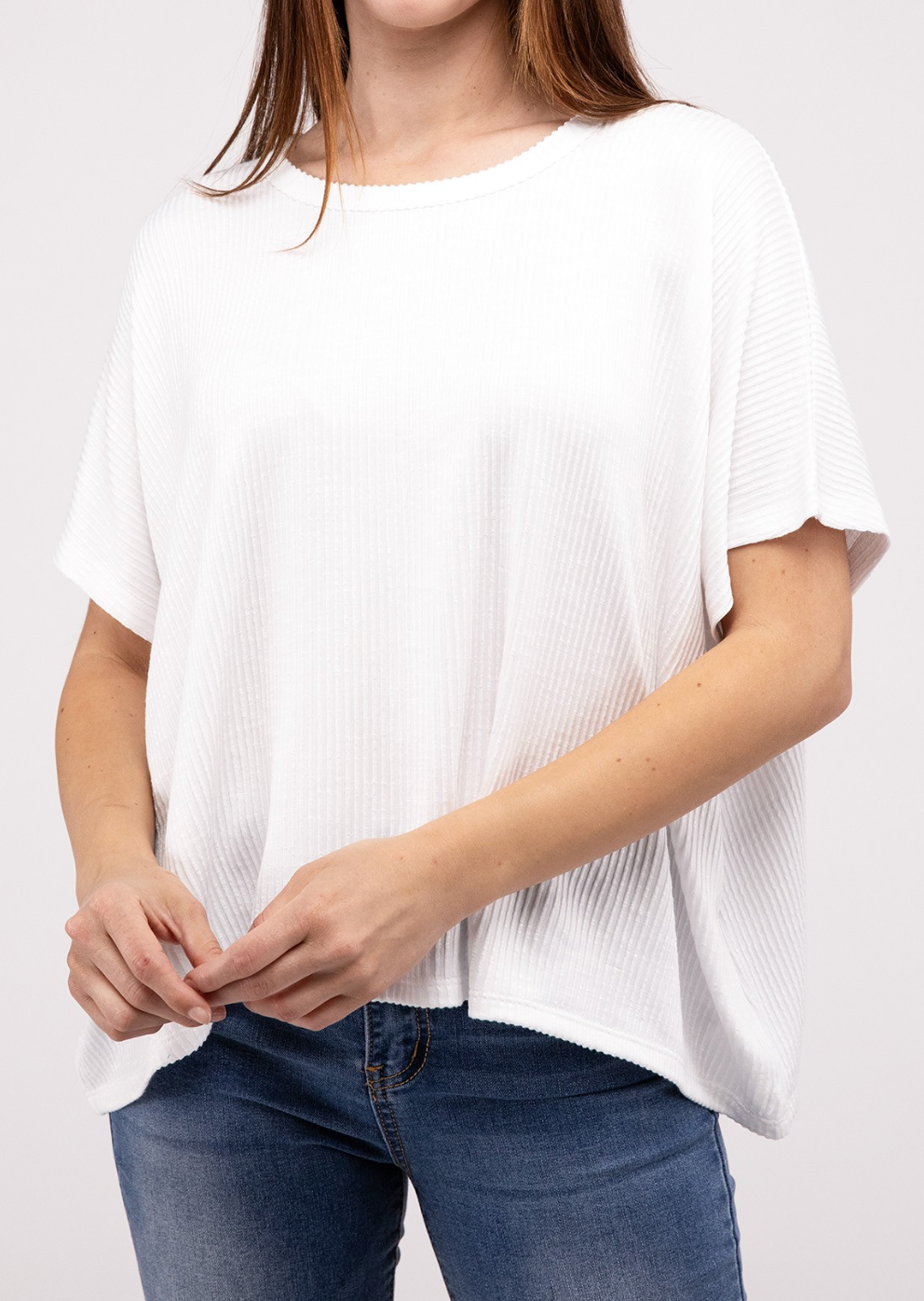 Ribbed Striped Oversized Short Sleeve Top