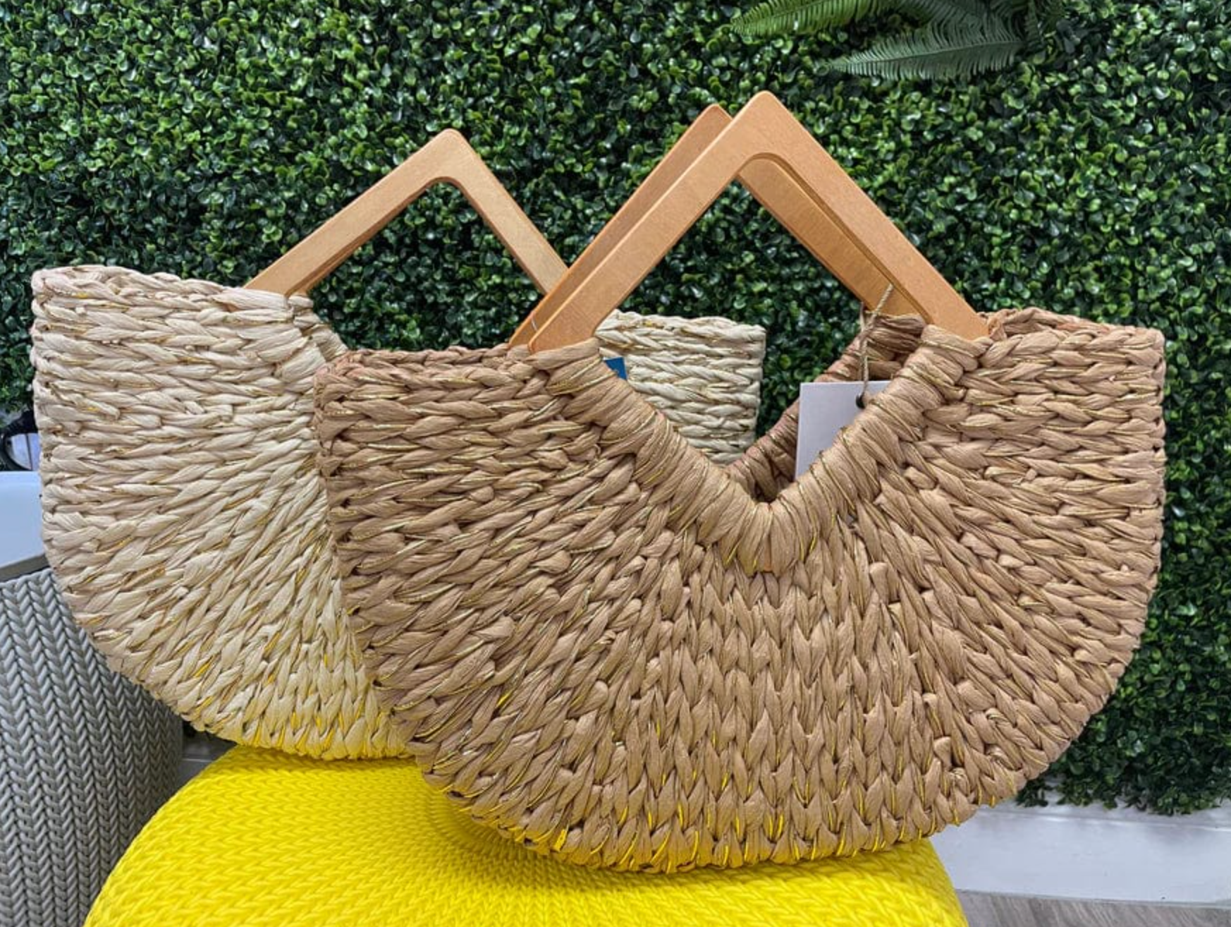 Isabella Wooden Handle Straw Tote Bag