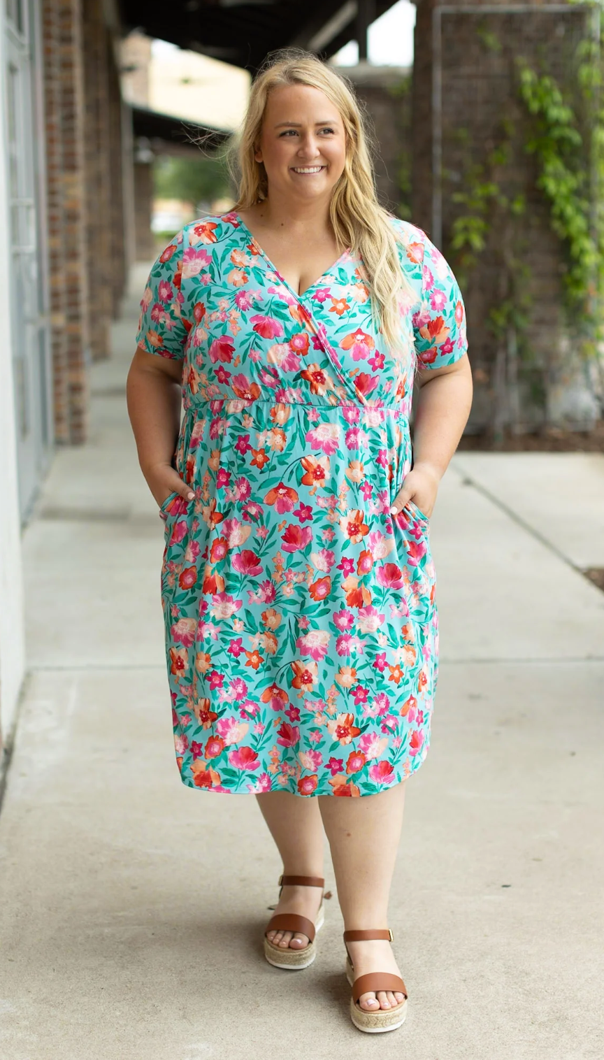 Tinley Dress - Aqua and Pink Floral