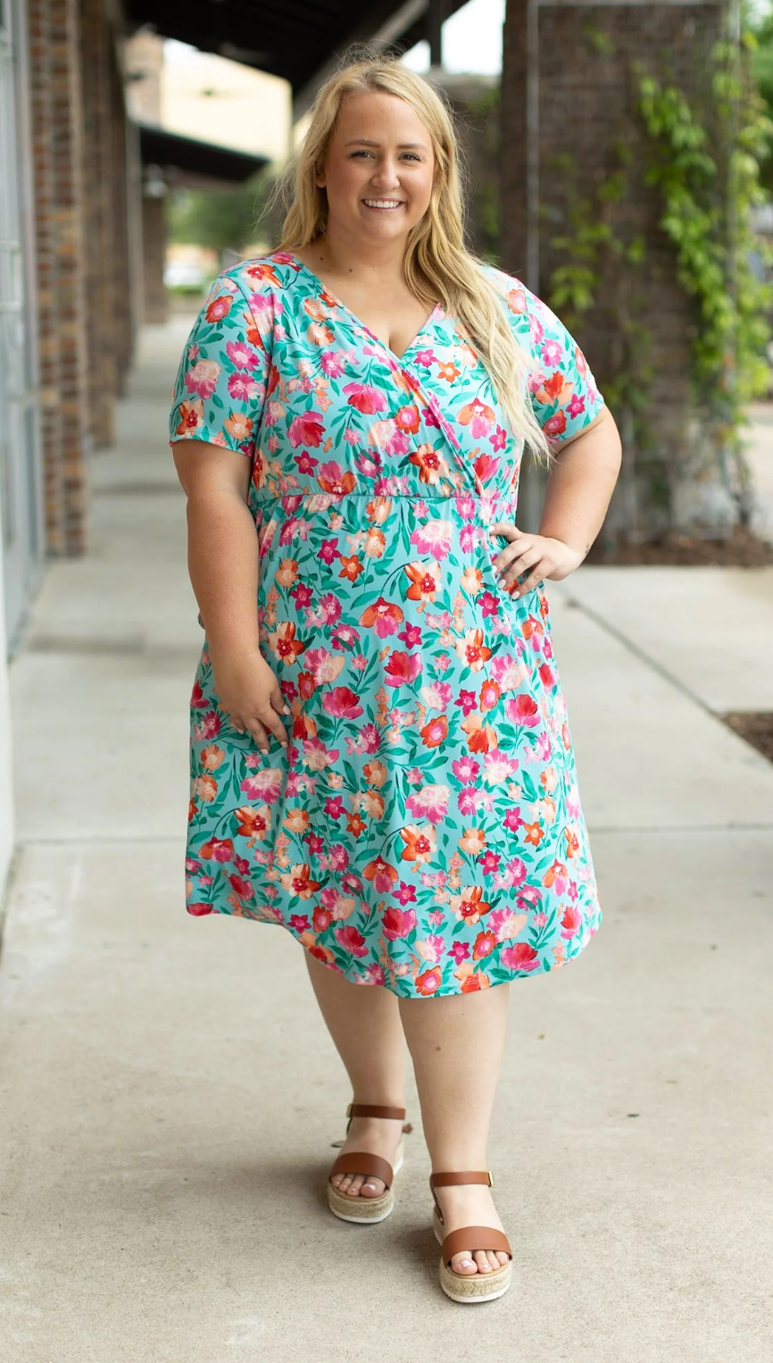 Tinley Dress - Aqua and Pink Floral