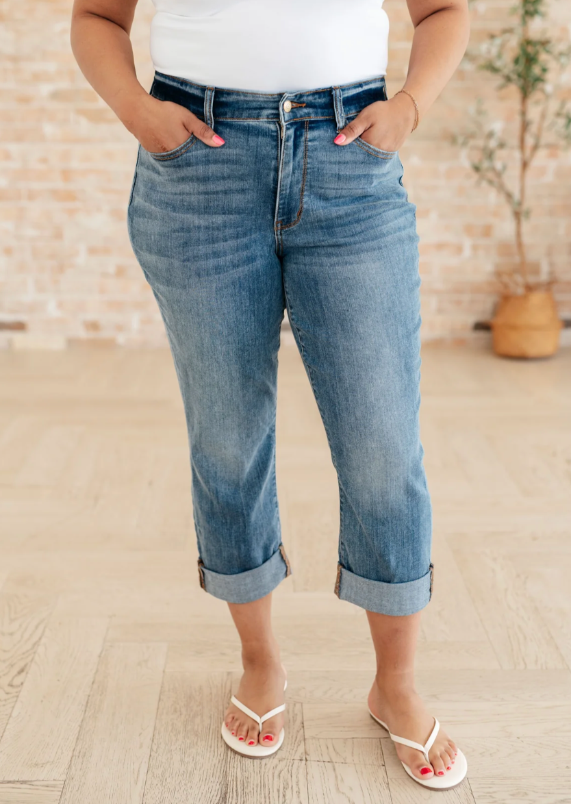 Laura Mid Rise Cuffed Skinny Capri Jeans