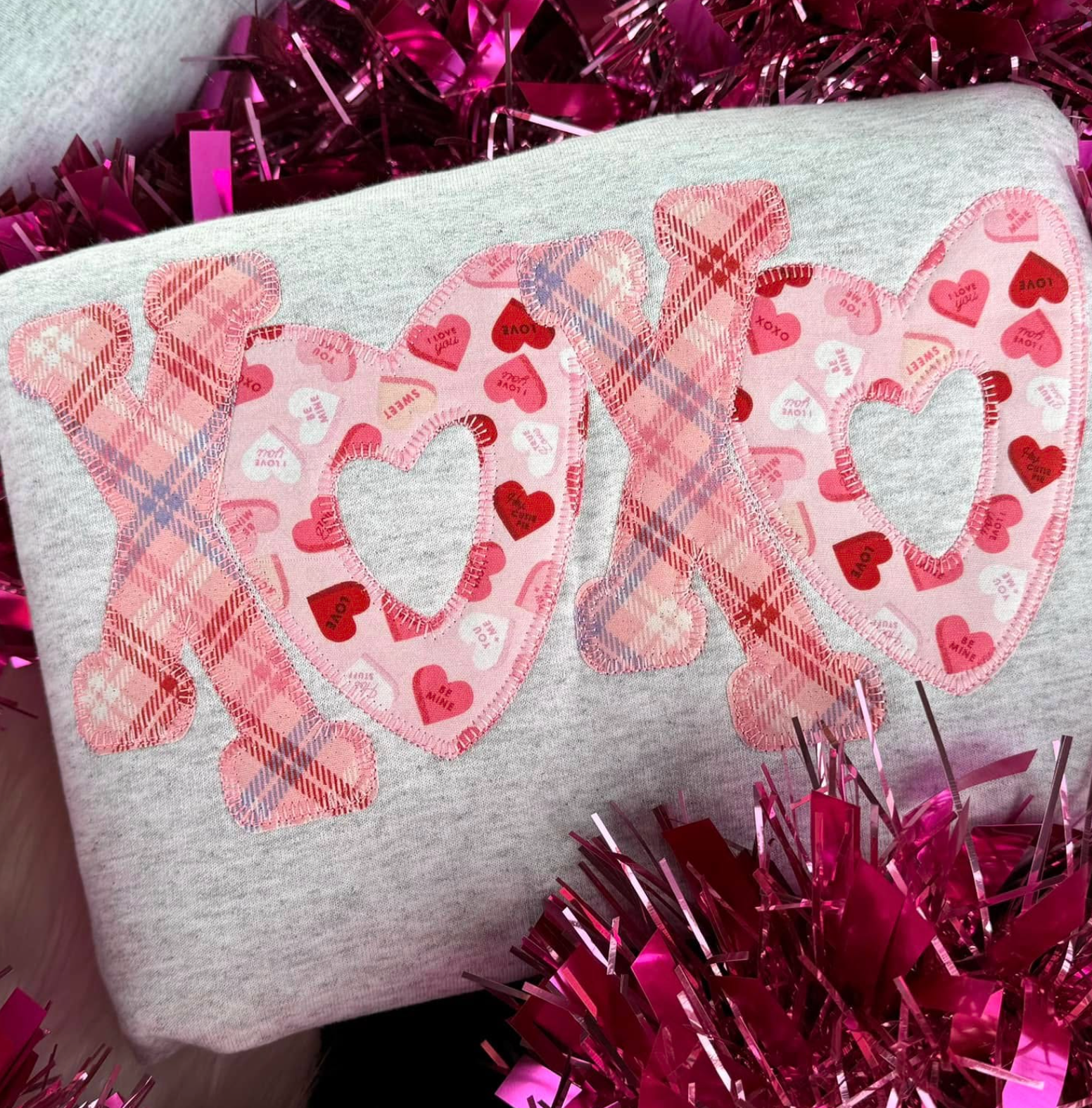 Valentine's Plaid and Candy Hearts XOXO Crewneck Pullover