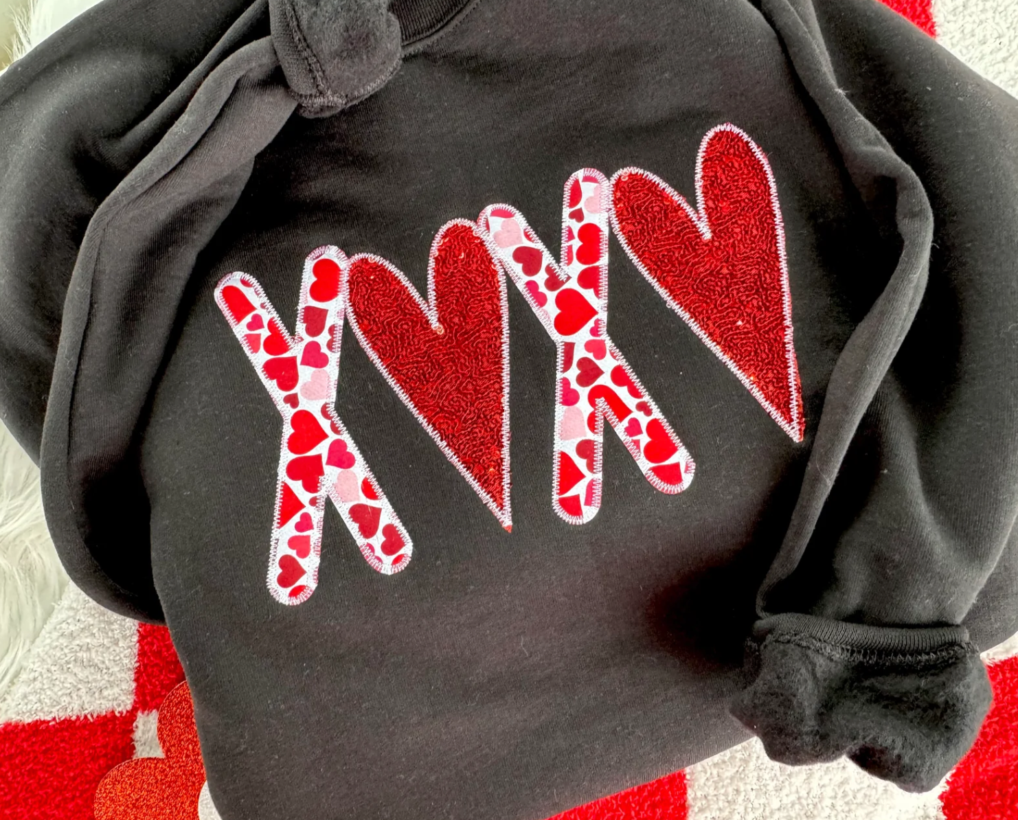 Valentine's XOXO Crewneck Pullover - Red Sequin