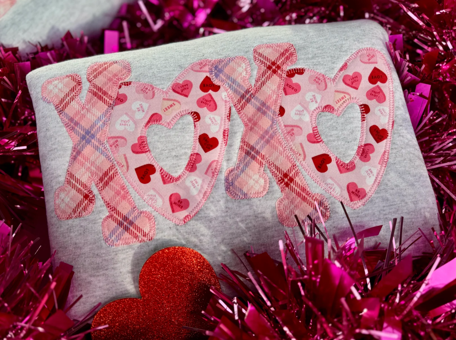 Valentine's Plaid and Candy Hearts XOXO Crewneck Pullover