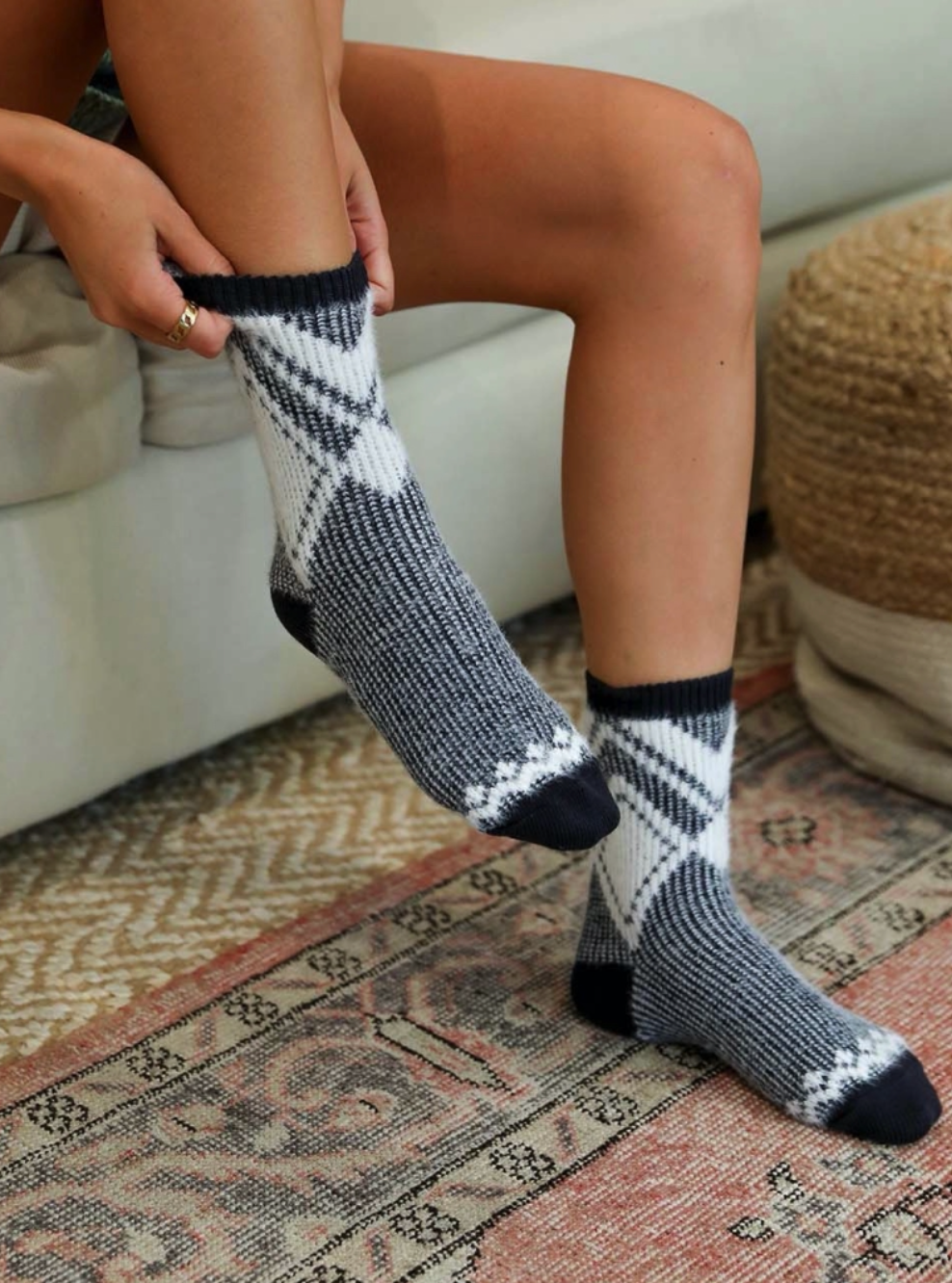 Faux Mohair Diamond Pattern Socks