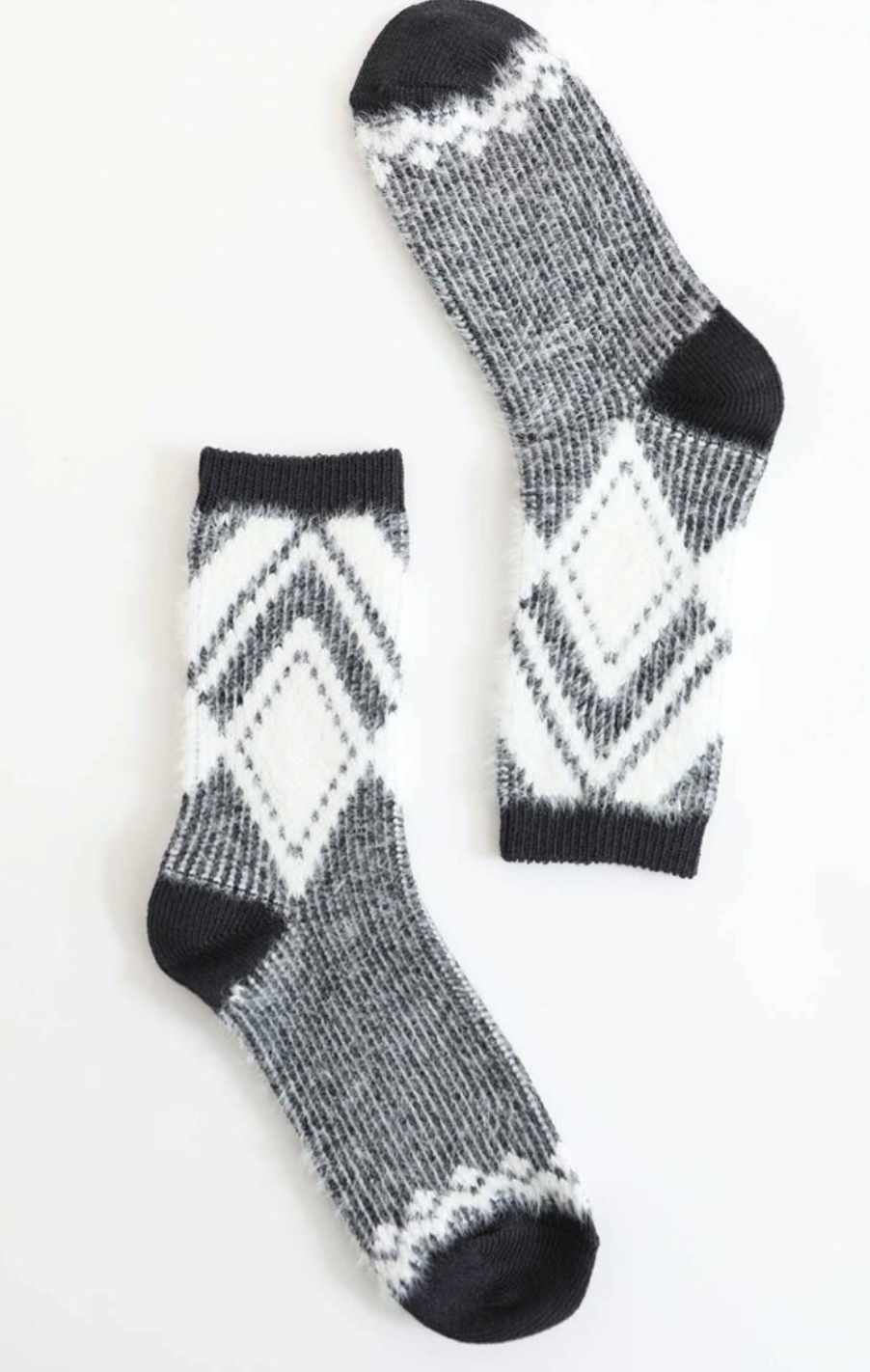 Faux Mohair Diamond Pattern Socks