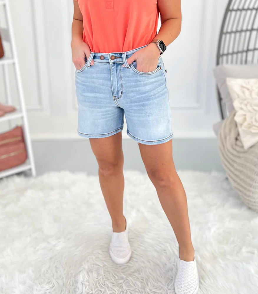 Lighter Than a Feather Judy Blue Full Size 2 Button Denim Shorts