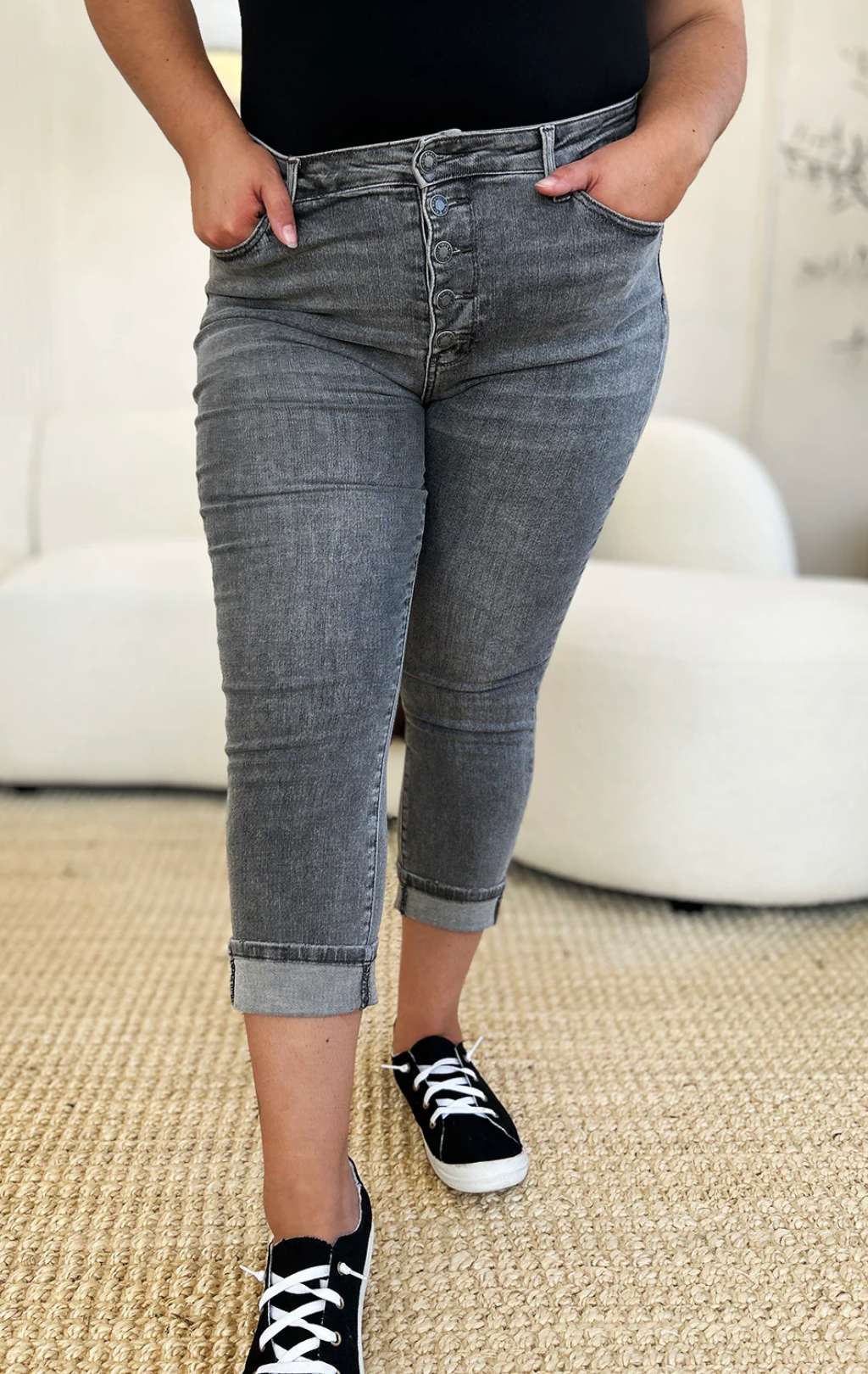 Judy Blue Full Size Button Fly High Waist Cuffed Capris