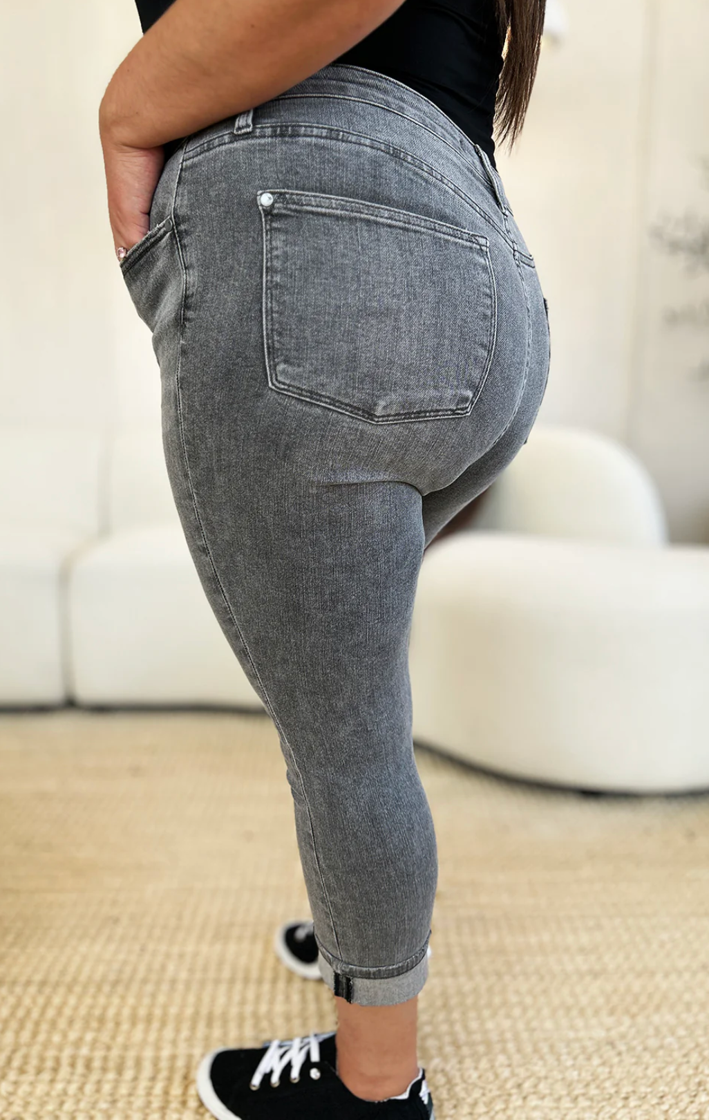 Judy Blue Full Size Button Fly High Waist Cuffed Capris