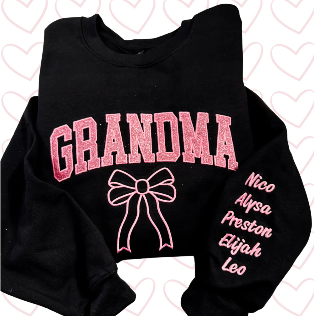 Name and Bow Custom Embroidered Crewneck