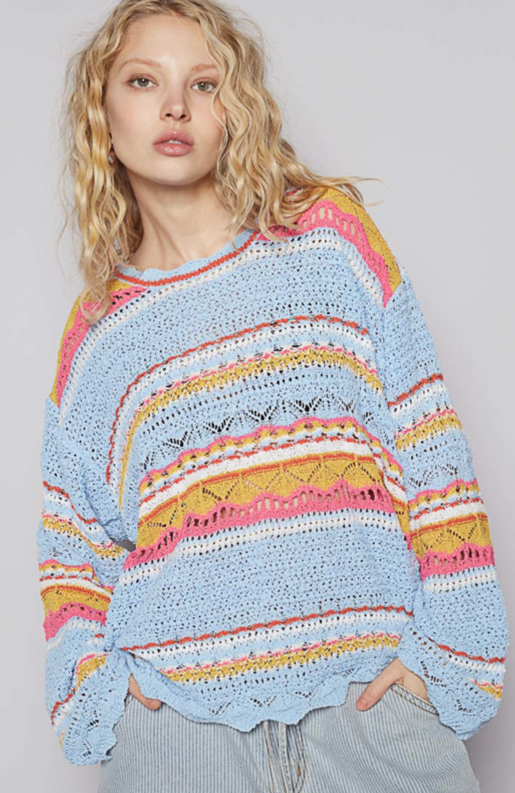 POL Pink Multi Lightweight Sweater