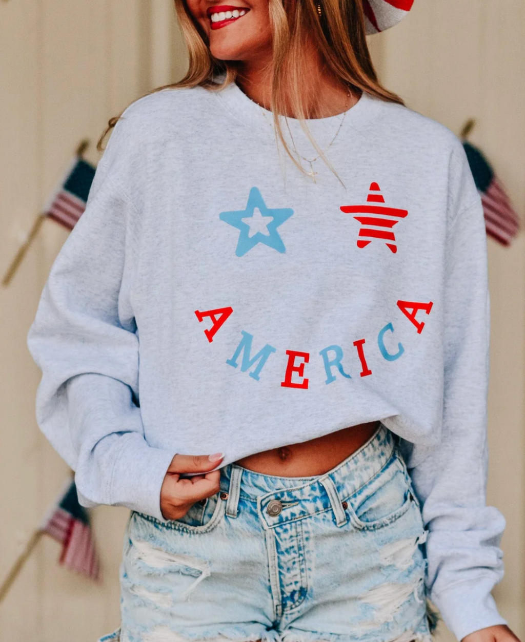 America Smiley Crewneck by Southern Bliss