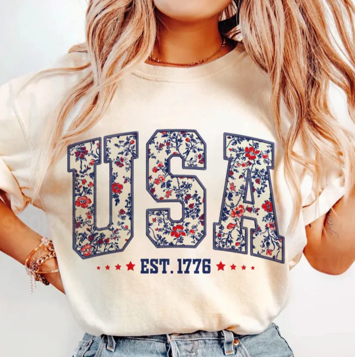 USA Floral Tee or Crewneck