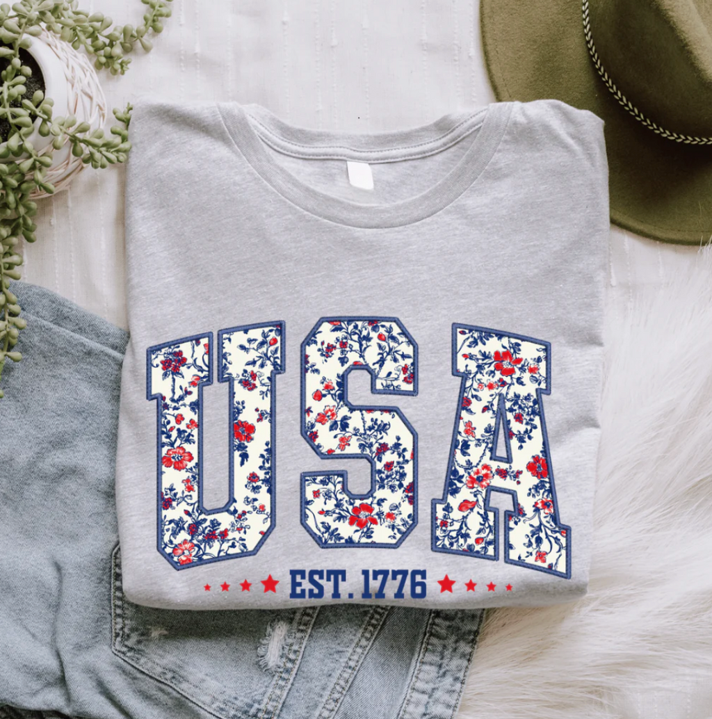 USA Floral Tee or Crewneck
