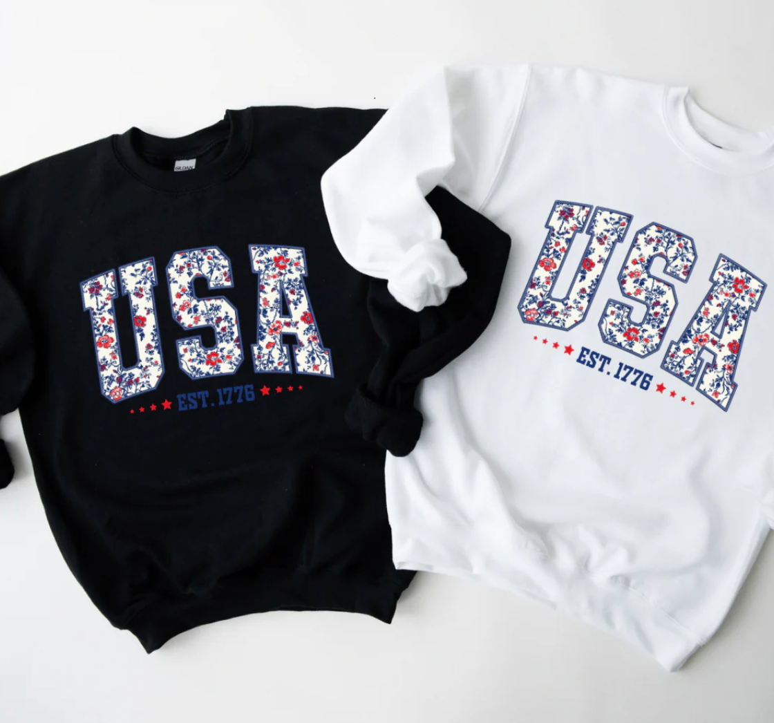 USA Floral Tee or Crewneck