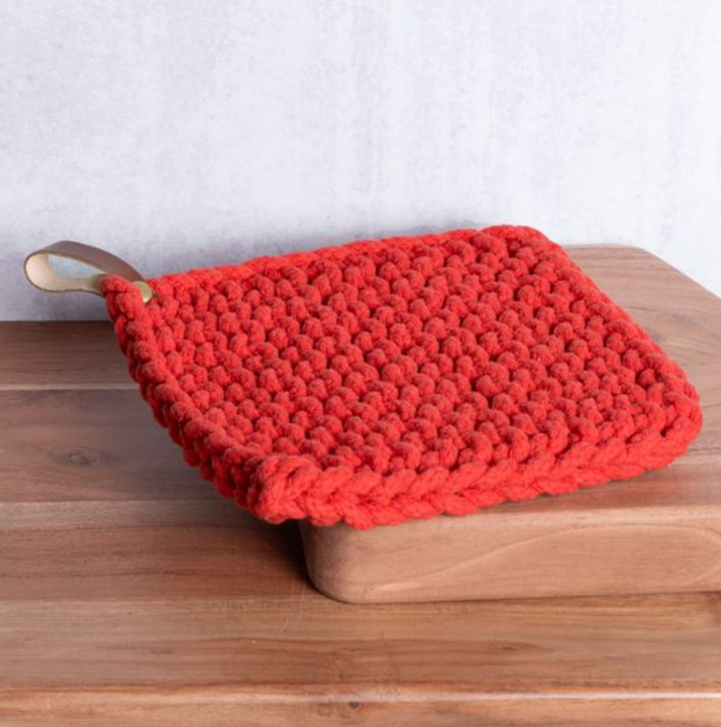 Leather Strap Red Pot Holder