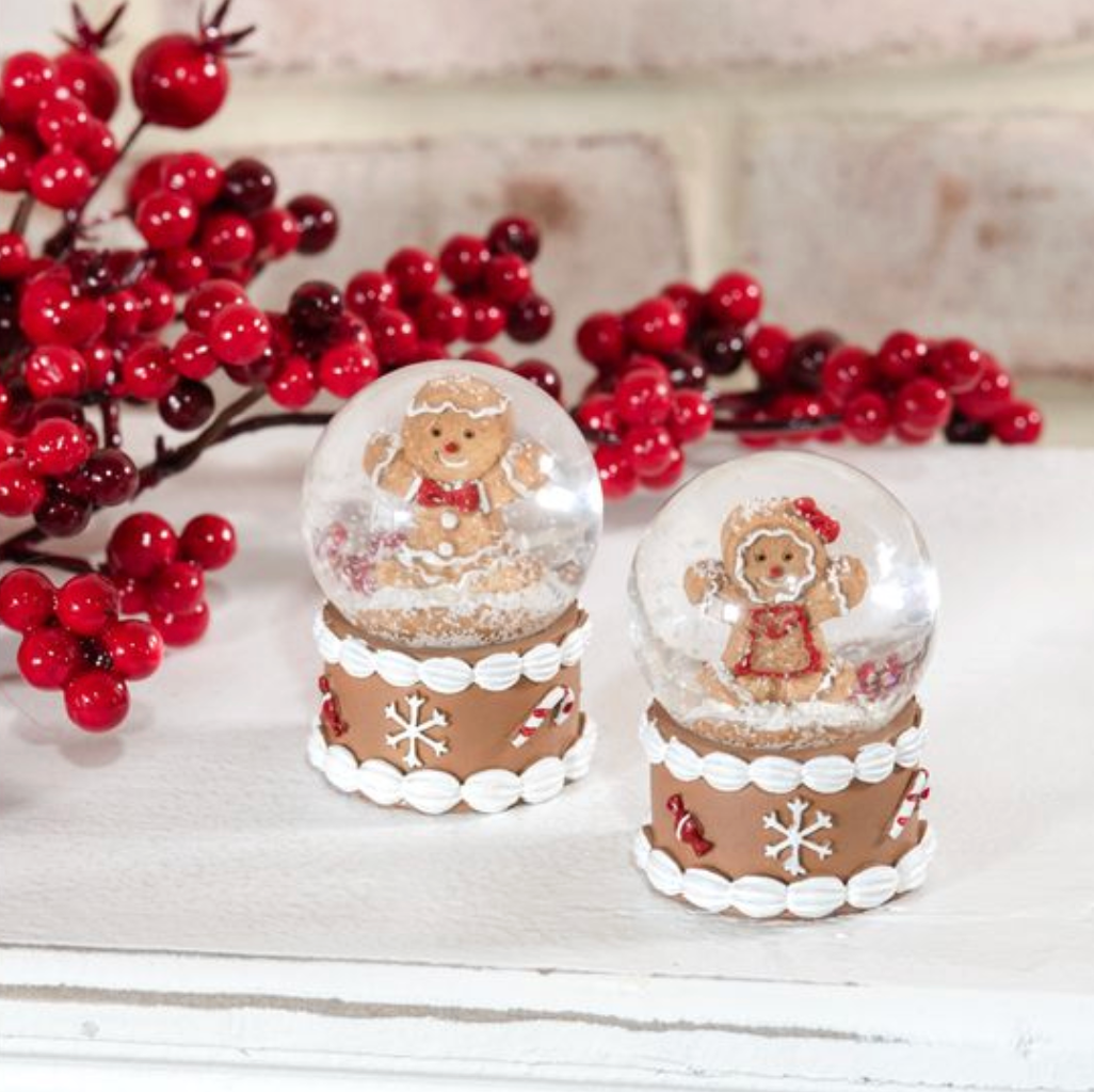 Set of 2 Mini Gingerbread Snowglobes